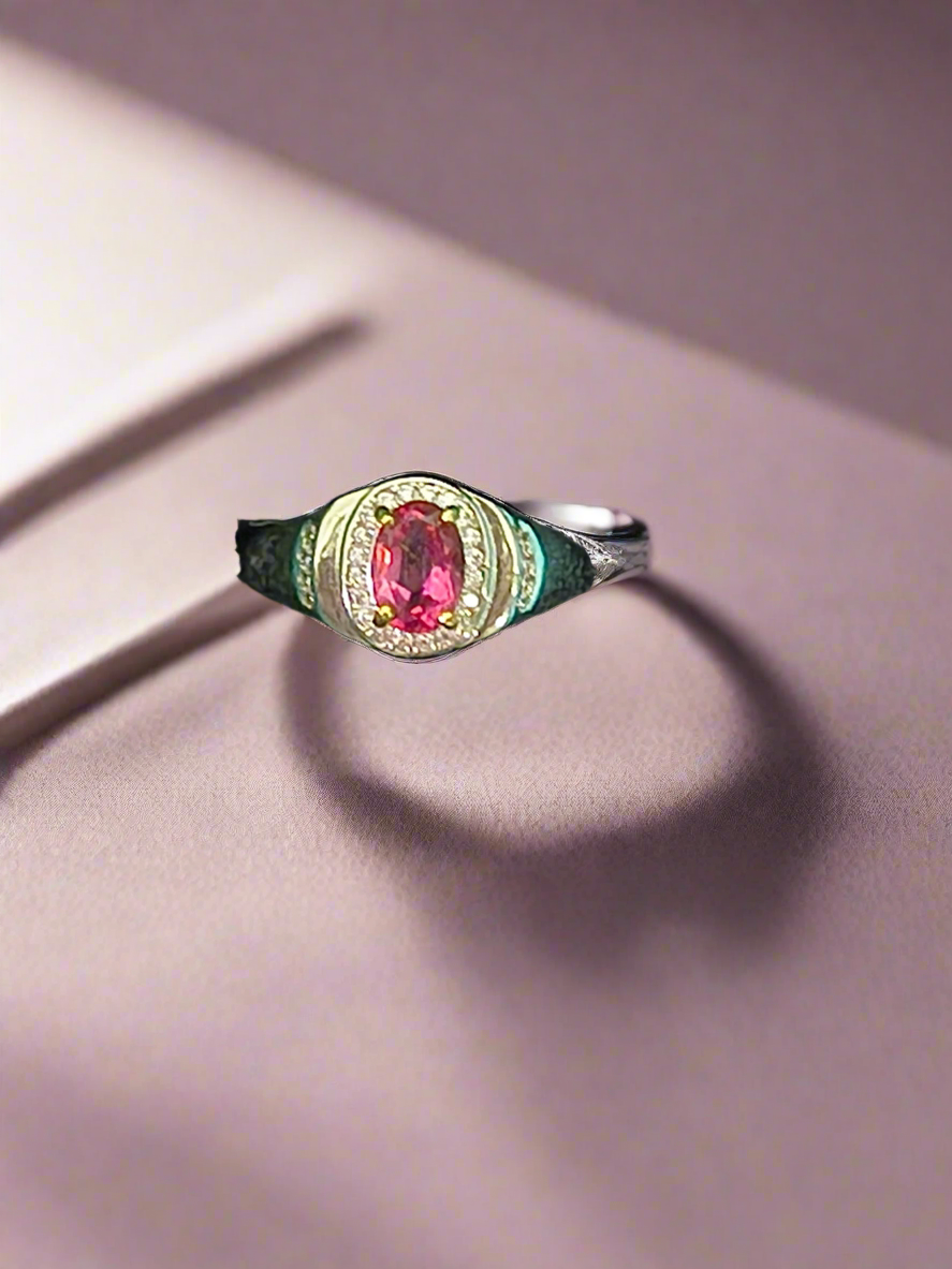 Pre mounted pink tourmaline/CZ ring