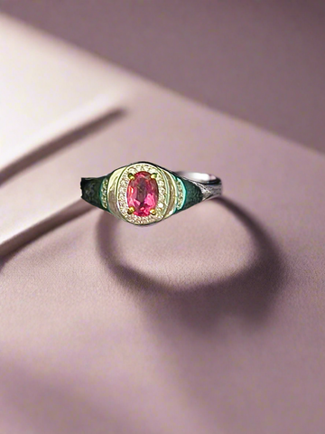 Pre mounted pink tourmaline/CZ ring