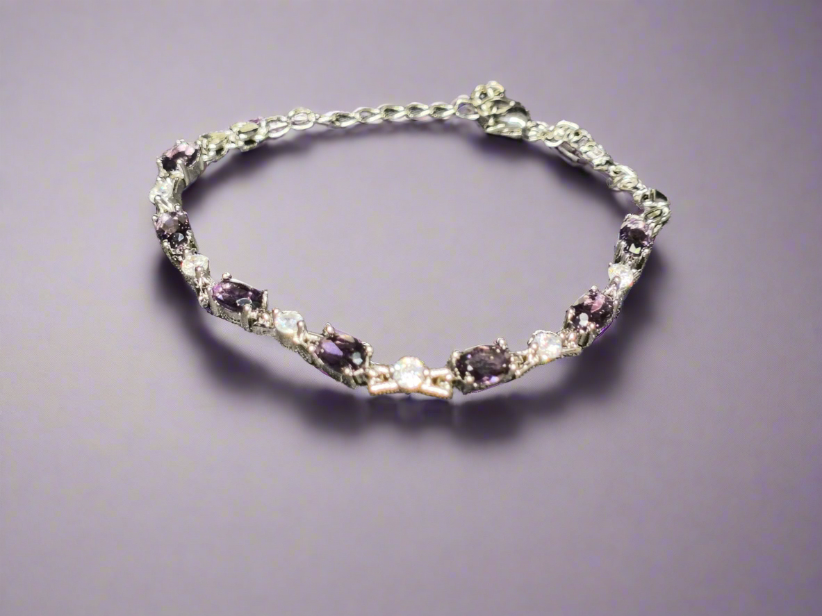 Amethyst & cz bracelet SS
