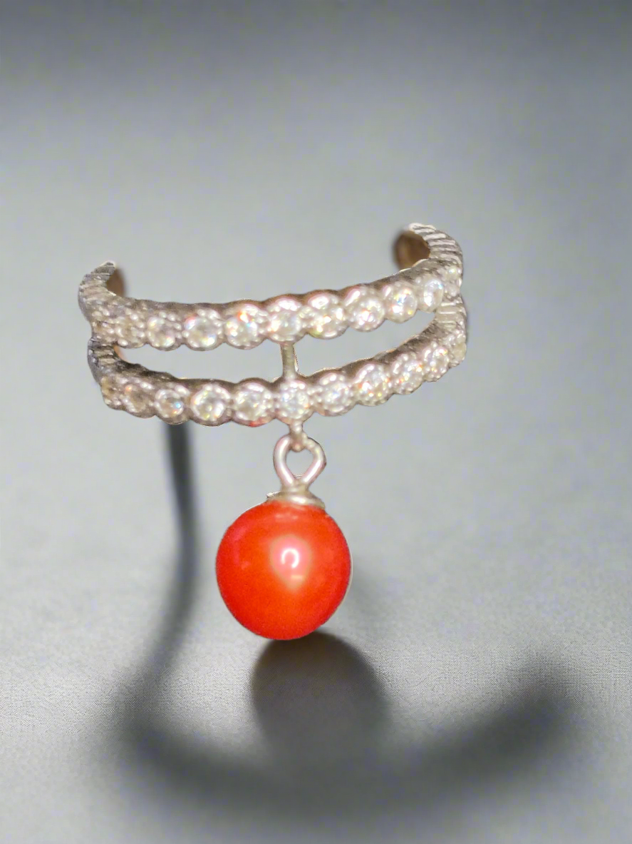 Pre mounted pearl adjustable ring SS
