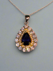 Pre mounted sapphire/cz necklace ss/14k