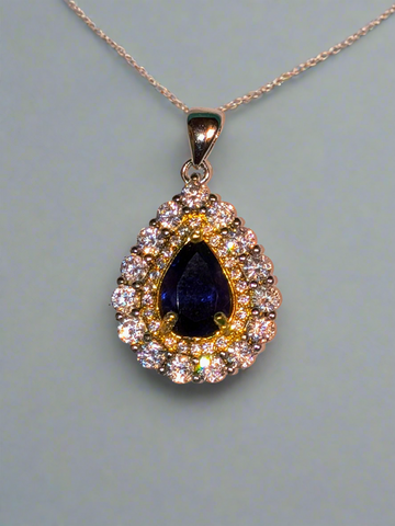 Pre mounted sapphire/cz necklace ss/14k