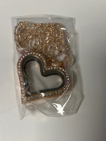 Large Rose Gold Heart Gem Locket with Stones