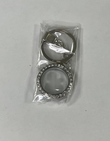 Circle Gem Keychain Locket w/Stones