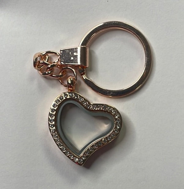Heart Gem Keychain Locket w/Stones Rose Gold